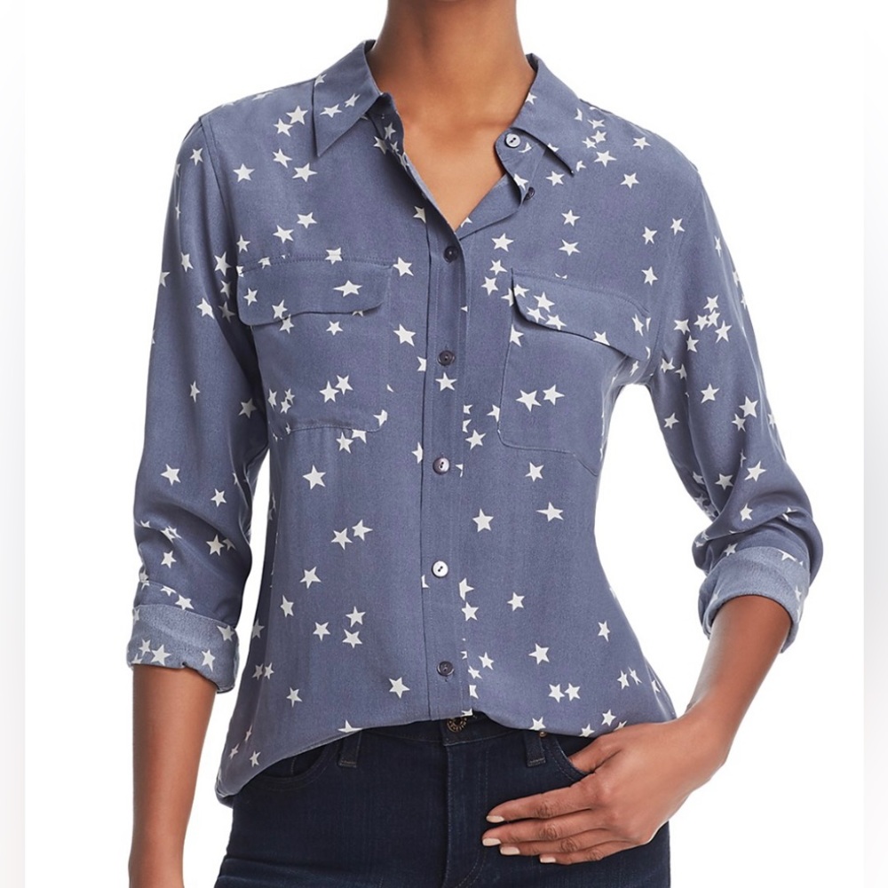 Equipment Slim Signature Long Sleeve Silk Top